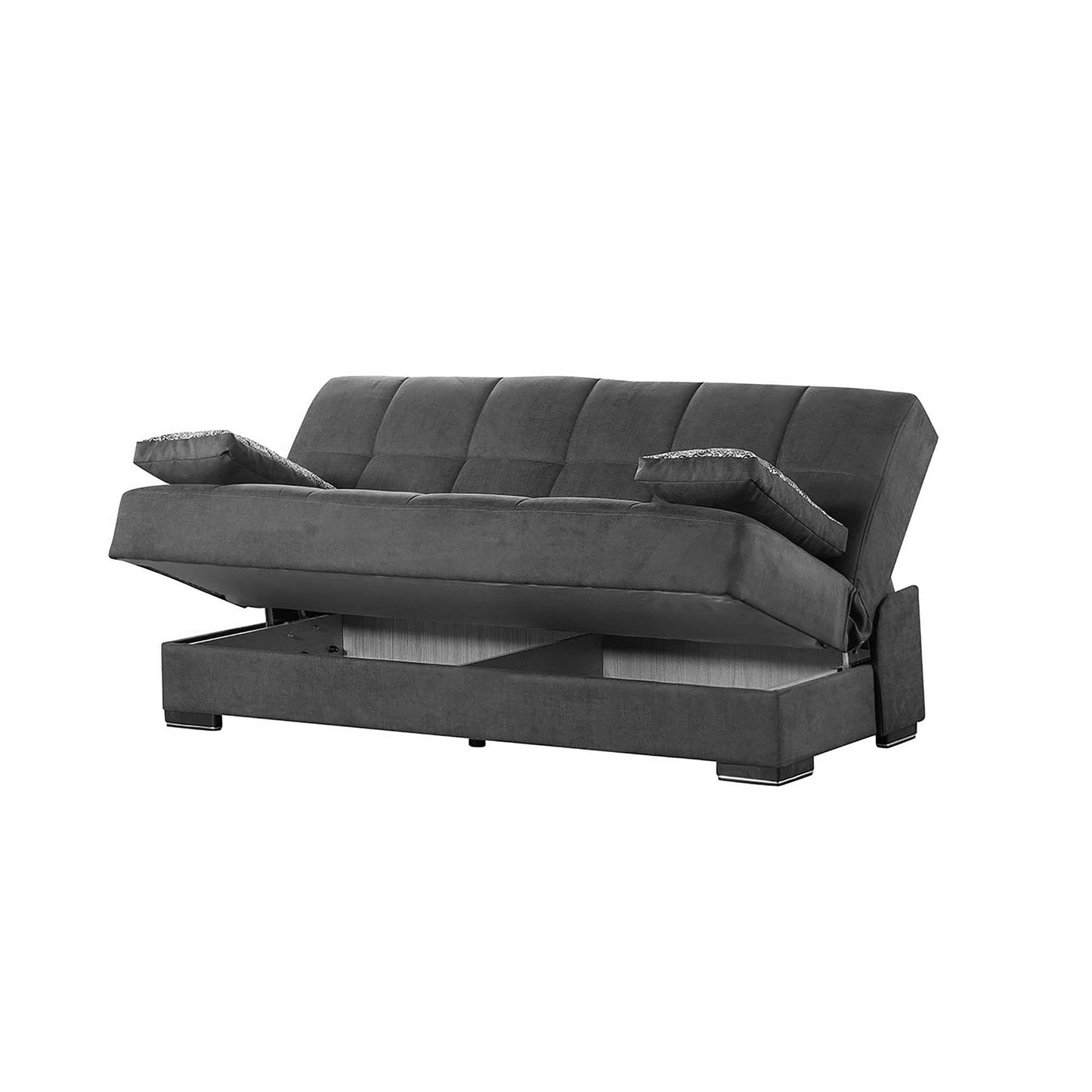 Modway Furniture 75" Black Chenille Sleeper Sofa with Stylish Brown Legs & Toss Pillows for Modern Living Rooms - 518154-HOMEROOTS
