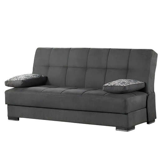 Modway Furniture 75" Black Chenille Sleeper Sofa with Stylish Brown Legs & Toss Pillows for Modern Living Rooms - 518154-HOMEROOTS