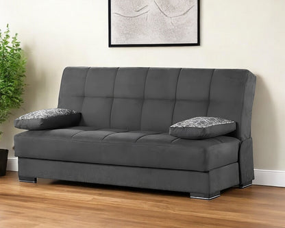 Modway Furniture 75" Black Chenille Sleeper Sofa with Stylish Brown Legs & Toss Pillows for Modern Living Rooms - 518154-HOMEROOTS