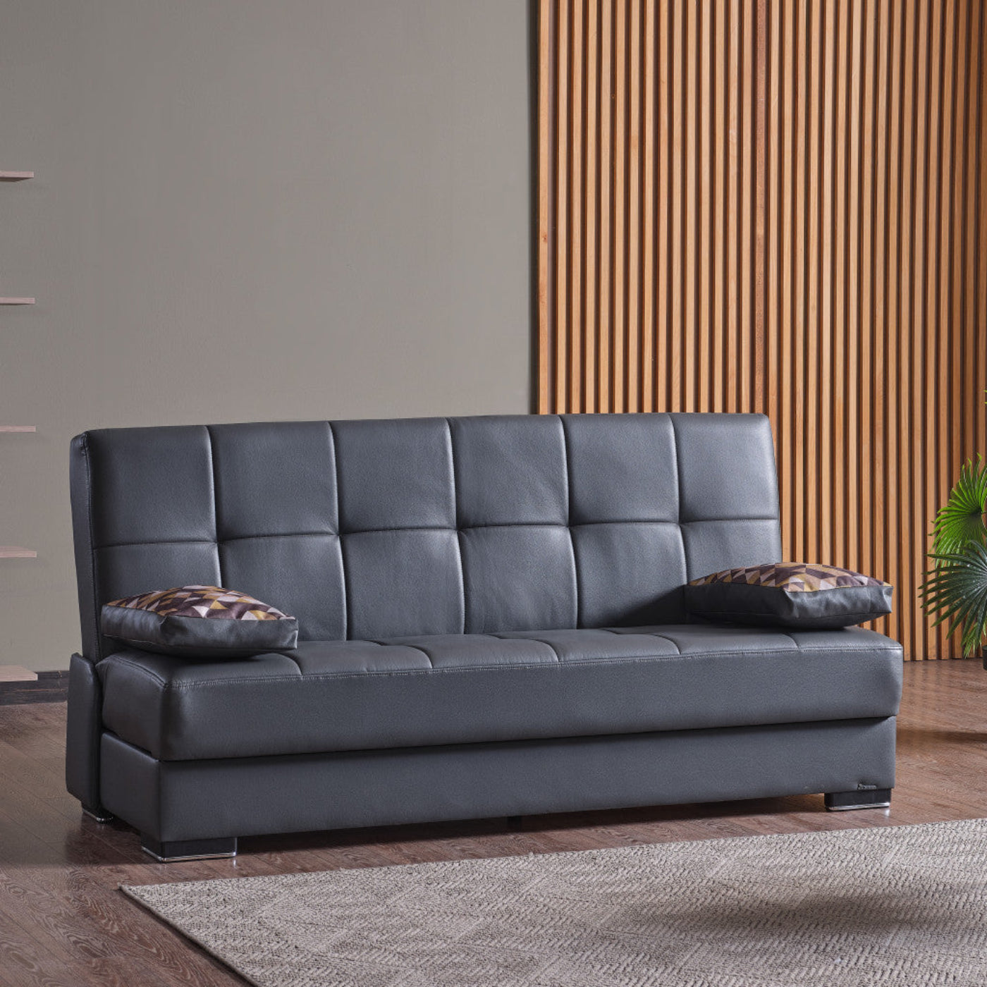Modway Furniture 75" Gray Faux Leather Convertible Futon Sofa with Toss Pillows - Modern Design, Comfort & Style! - 518155-HOMEROOTS