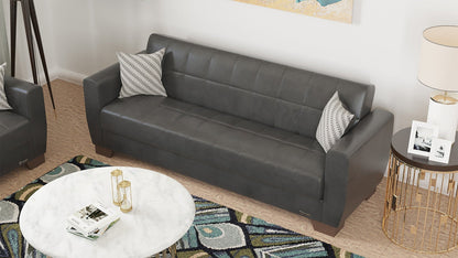 Modway Furniture 84" Black Faux Leather Sleeper Sofa with Decorative Toss Pillows and Elegant Brown Legs for Comfort - 520152-HOMEROOTS