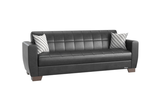 Modway Furniture 84" Black Faux Leather Sleeper Sofa with Decorative Toss Pillows and Elegant Brown Legs for Comfort - 520152-HOMEROOTS