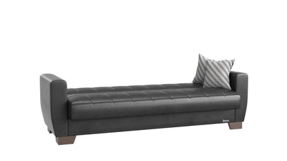 Modway Furniture 84" Black Faux Leather Sleeper Sofa with Decorative Toss Pillows and Elegant Brown Legs for Comfort - 520152-HOMEROOTS