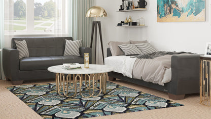 Modway Furniture 84" Black Faux Leather Sleeper Sofa with Decorative Toss Pillows and Elegant Brown Legs for Comfort - 520152-HOMEROOTS