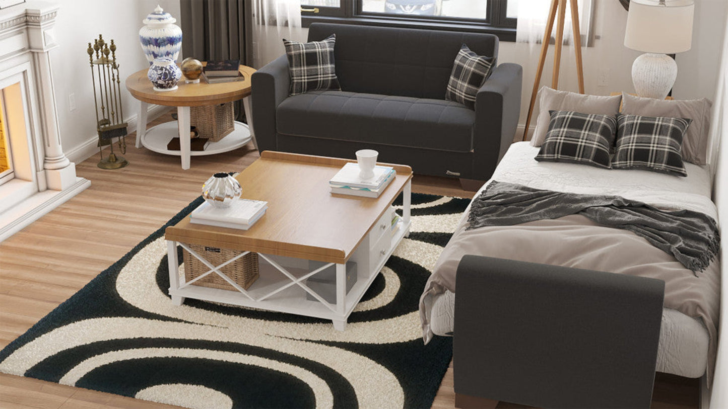 Modway Furniture 84" Black Chenille Sleeper Sofa with Toss Pillows - Stylish Comfort & Modern Brown Legs, Durable Design - 520154-HOMEROOTS520154-HOMEROOTS