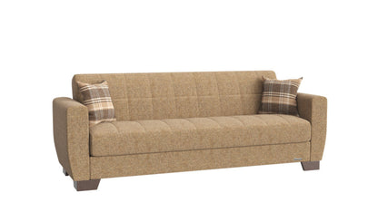 Modway Furniture 84" Beige Chenille Sleeper Sofa with Toss Pillows - Luxurious Comfort & Stylish Brown Legs - 520155-HOMEROOTS
