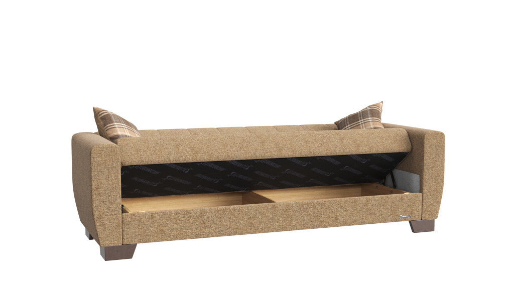 Modway Furniture 84" Beige Chenille Sleeper Sofa with Toss Pillows - Luxurious Comfort & Stylish Brown Legs - 520155-HOMEROOTS