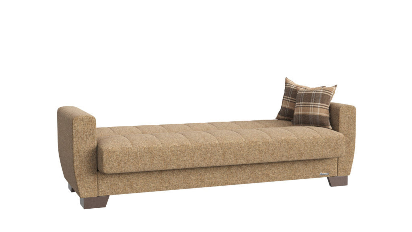 Modway Furniture 84" Beige Chenille Sleeper Sofa with Toss Pillows - Luxurious Comfort & Stylish Brown Legs - 520155-HOMEROOTS