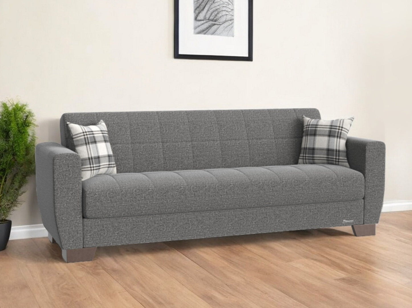 Modway Furniture 84" Gray Chenille Sleeper Sofa with Brown Legs & Toss Pillows - Stylish, Comfortable, Durable Design - 520157-HOMEROOTS