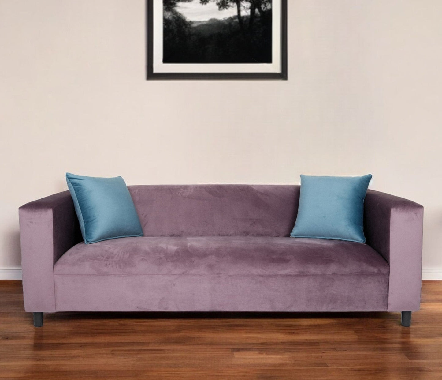 Modway Furniture 72" Lavender Velvet Sofa with Toss Pillows, Stylish Black Legs, Cozy Comfort, and Modern Design - 530476-HOMEROOTS
