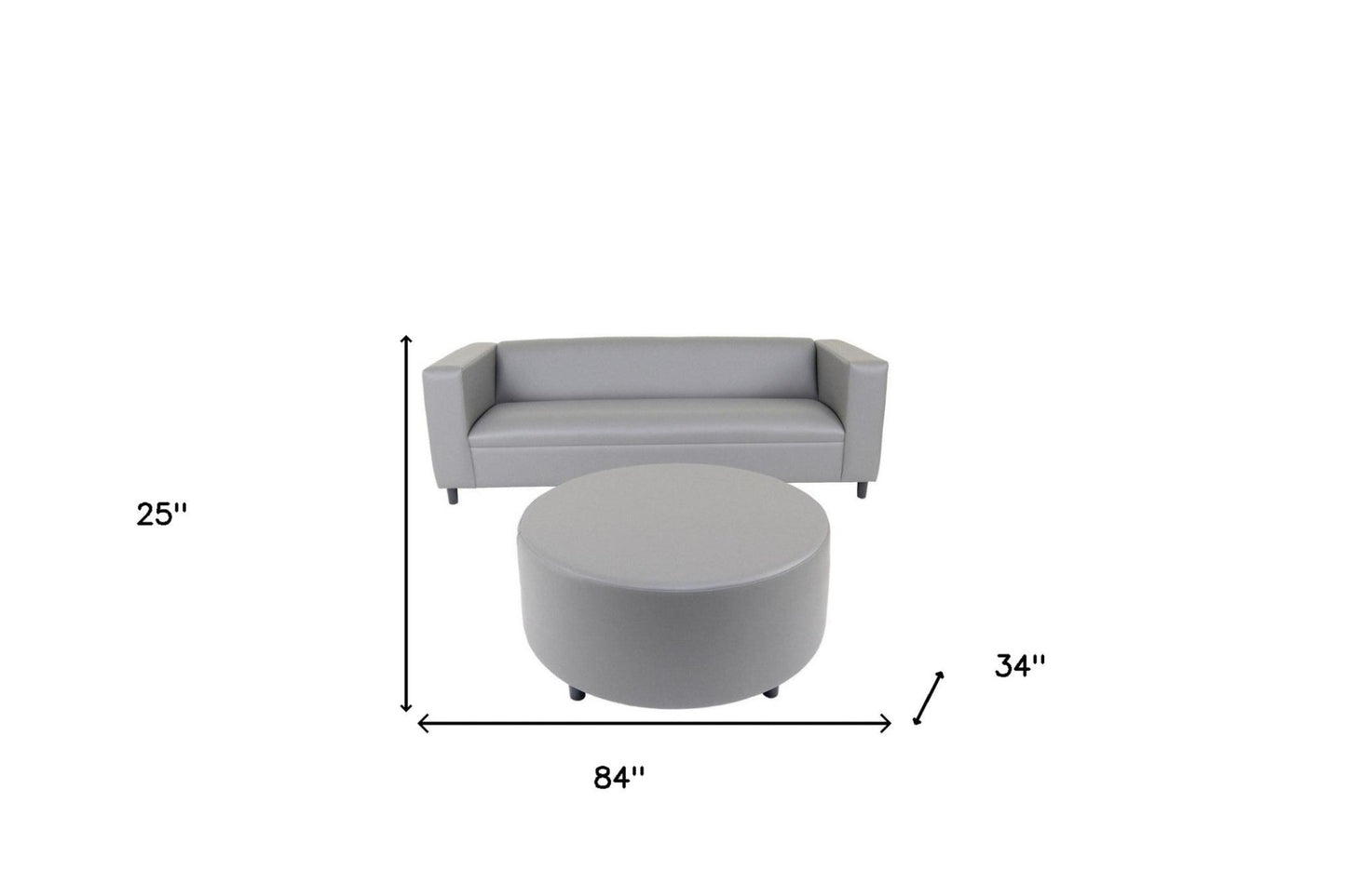 Modway Furniture 84" Gray Faux Leather Sofa with Ottoman - Stylish Comfort, Durable Vinyl, and Contemporary Design! - 530491-HOMEROOTS