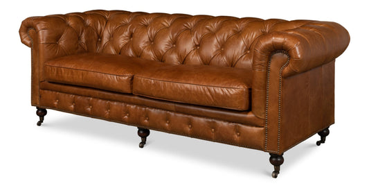 Modway Furniture Tufted Cuba Brown Leather Club Sofa – Stylish Design with Dark Hardwood Frame for Timeless Elegance