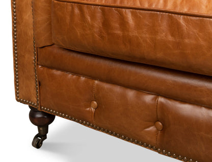 Modway Furniture Tufted Cuba Brown Leather Club Sofa – Stylish Design with Dark Hardwood Frame for Timeless Elegance