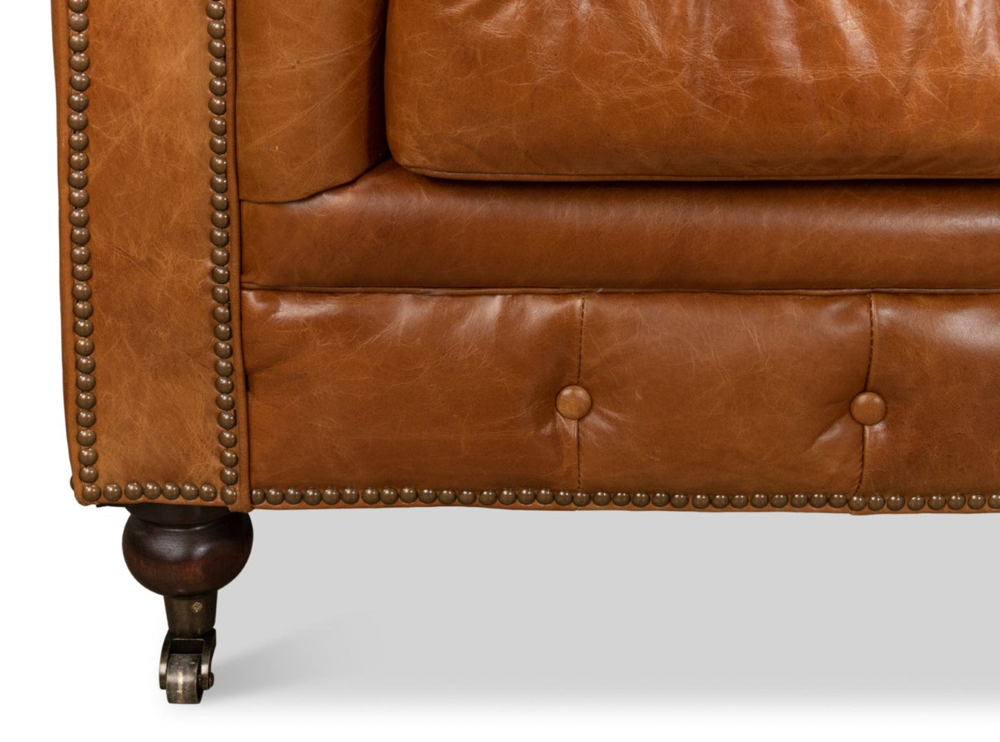 Modway Furniture Tufted Cuba Brown Leather Club Sofa – Stylish Design with Dark Hardwood Frame for Timeless Elegance