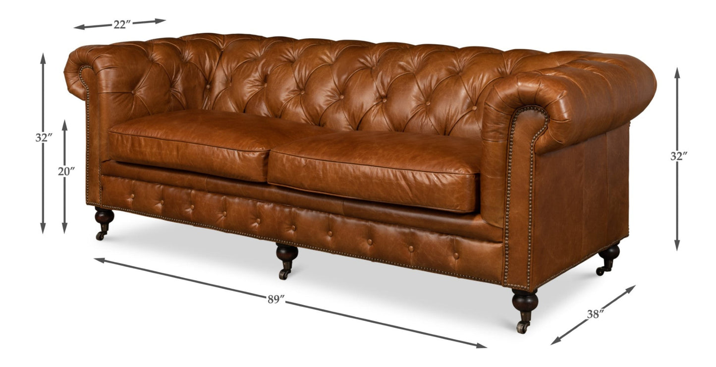 Modway Furniture Tufted Cuba Brown Leather Club Sofa – Stylish Design with Dark Hardwood Frame for Timeless Elegance