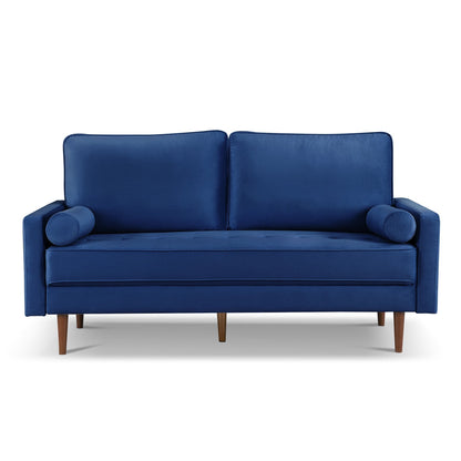 Modway Furniture 69" Blue Velvet Sofa with Dark Brown Legs & Toss Pillows - Stylish Comfort & Contemporary Design - 543706-HOMEROOTS
