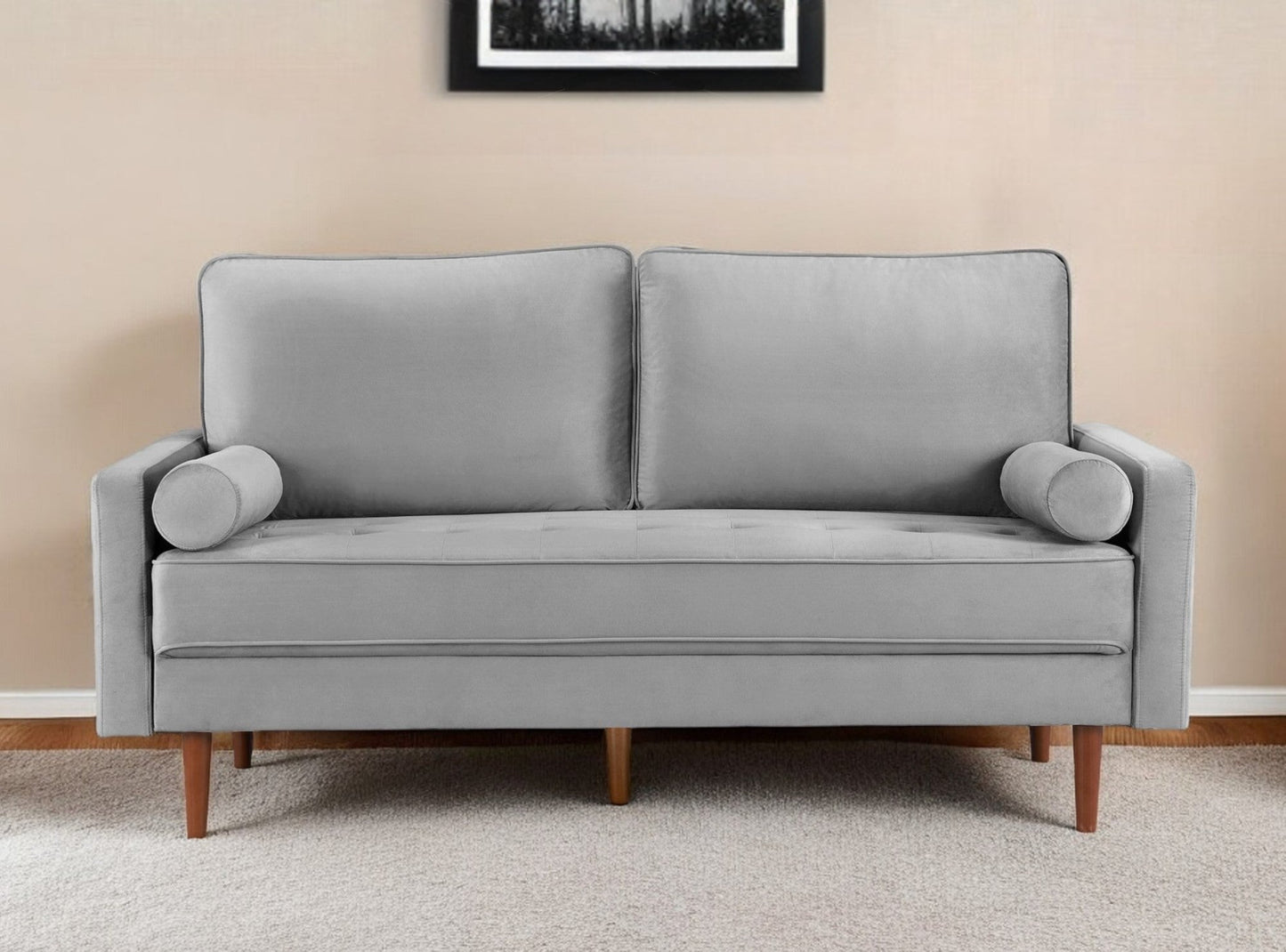 Modway Furniture 69" Gray Velvet Sofa with Plush Toss Pillows and Elegant Dark Brown Legs – Stylish Comfort Awaits - 543707-HOMEROOTS