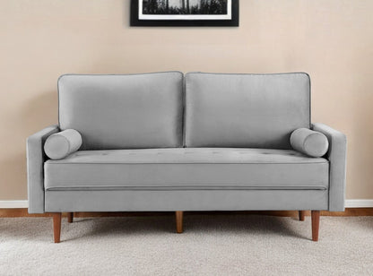 Modway Furniture 69" Gray Velvet Sofa with Plush Toss Pillows and Elegant Dark Brown Legs – Stylish Comfort Awaits - 543707-HOMEROOTS
