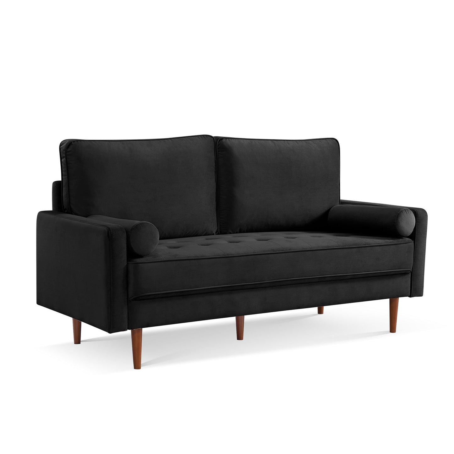 Modway Furniture 69" Black Velvet Sofa with Toss Pillows - Stylish Comfort, Dark Brown Legs, Tufted Design & Support - 543708-HOMEROOTS