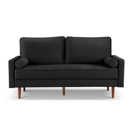 Modway Furniture 69" Black Velvet Sofa with Toss Pillows - Stylish Comfort, Dark Brown Legs, Tufted Design & Support - 543708-HOMEROOTS
