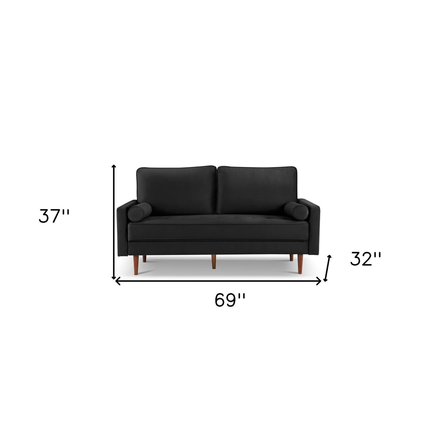 Modway Furniture 69" Black Velvet Sofa with Toss Pillows - Stylish Comfort, Dark Brown Legs, Tufted Design & Support - 543708-HOMEROOTS