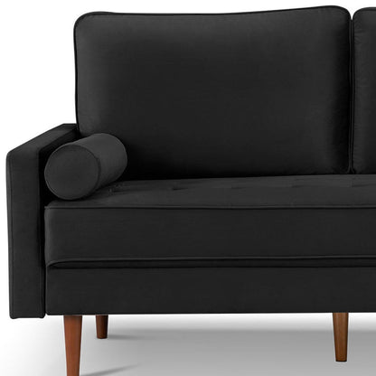 Modway Furniture 69" Black Velvet Sofa with Toss Pillows - Stylish Comfort, Dark Brown Legs, Tufted Design & Support - 543708-HOMEROOTS