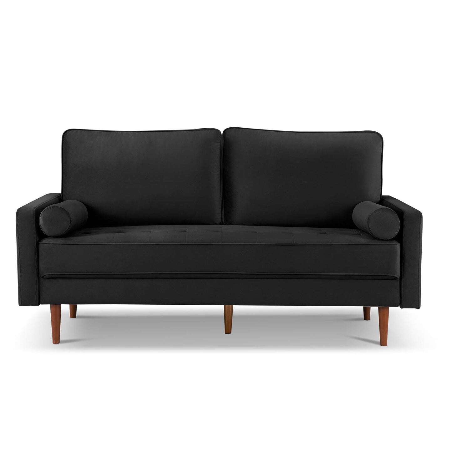 Modway Furniture 69" Black Velvet Sofa with Toss Pillows - Stylish Comfort, Dark Brown Legs, Tufted Design & Support - 543708-HOMEROOTS
