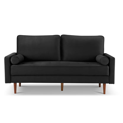 Modway Furniture 69" Black Velvet Sofa with Toss Pillows - Stylish Comfort, Dark Brown Legs, Tufted Design & Support - 543708-HOMEROOTS