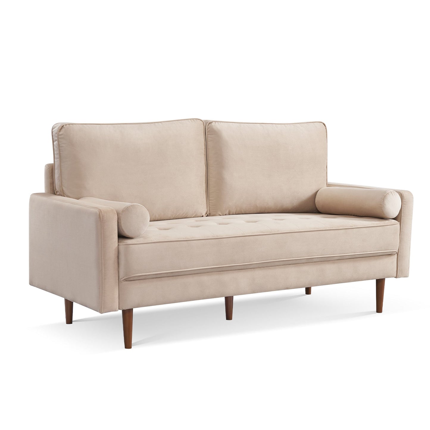 Modway Furniture 69" Beige Velvet Sofa with Dark Brown Legs, Plush Comfort, Tufted Design & Elegant Toss Pillows - 543709-HOMEROOTS