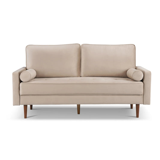 Modway Furniture 69" Beige Velvet Sofa with Dark Brown Legs, Plush Comfort, Tufted Design & Elegant Toss Pillows - 543709-HOMEROOTS