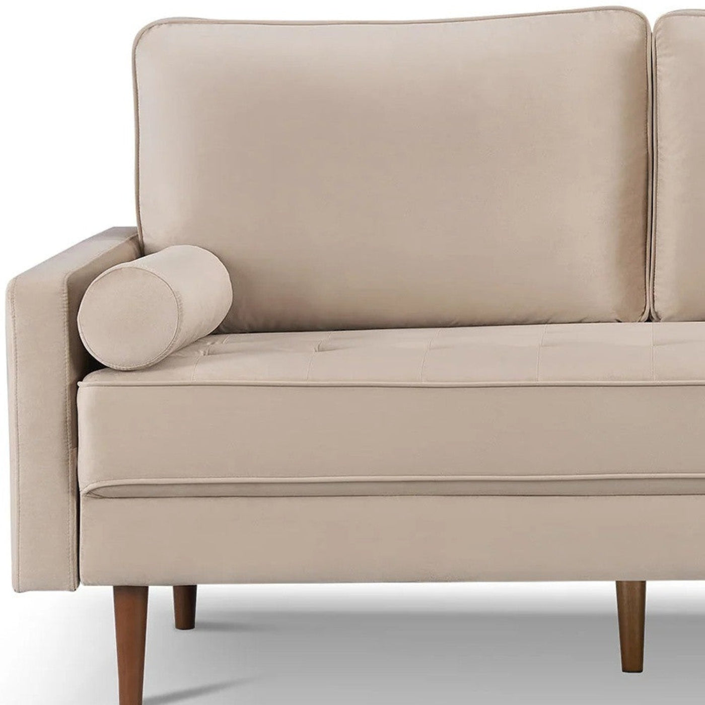 Modway Furniture 69" Beige Velvet Sofa with Dark Brown Legs, Plush Comfort, Tufted Design & Elegant Toss Pillows - 543709-HOMEROOTS