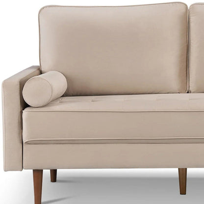 Modway Furniture 69" Beige Velvet Sofa with Dark Brown Legs, Plush Comfort, Tufted Design & Elegant Toss Pillows - 543709-HOMEROOTS