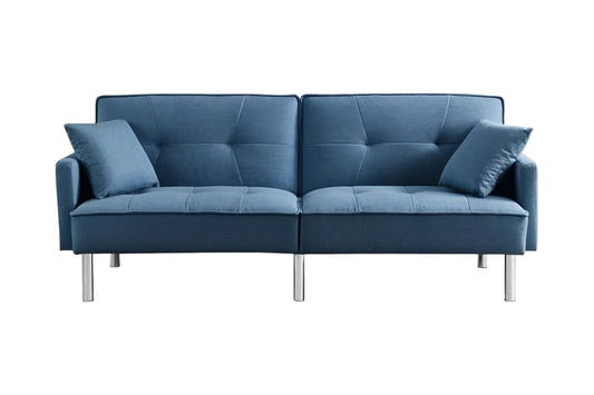 Modway Furniture 85" Blue Polyester Blend Convertible Futon Sofa with Silver Legs, Pillows & Stylish Tufted Design - 544953-HOMEROOTS