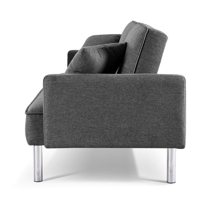 Modway Furniture 85" Dark Gray Convertible Futon Sofa with Silver Legs, Soft Polyester Blend & Stylish Toss Pillows - 544955-HOMEROOTS