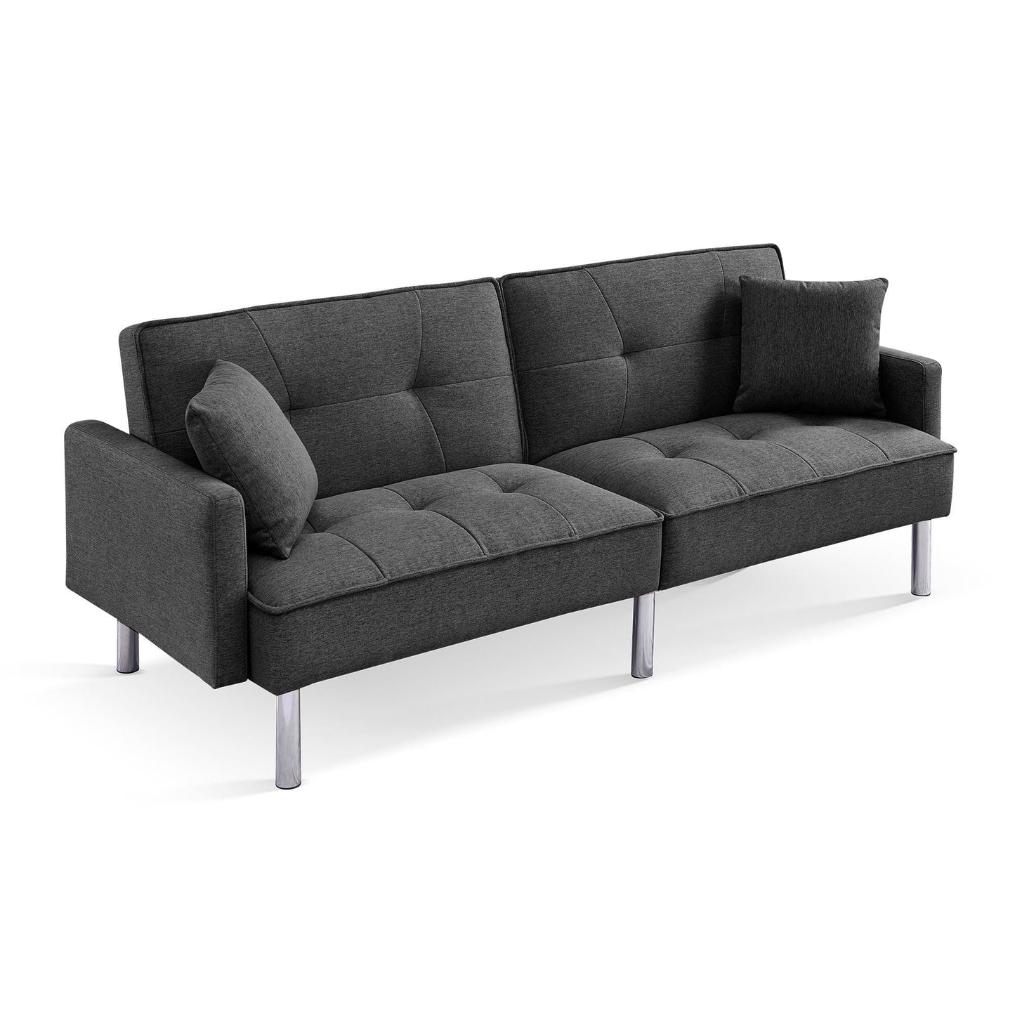 Modway Furniture 85" Dark Gray Convertible Futon Sofa with Silver Legs, Soft Polyester Blend & Stylish Toss Pillows - 544955-HOMEROOTS