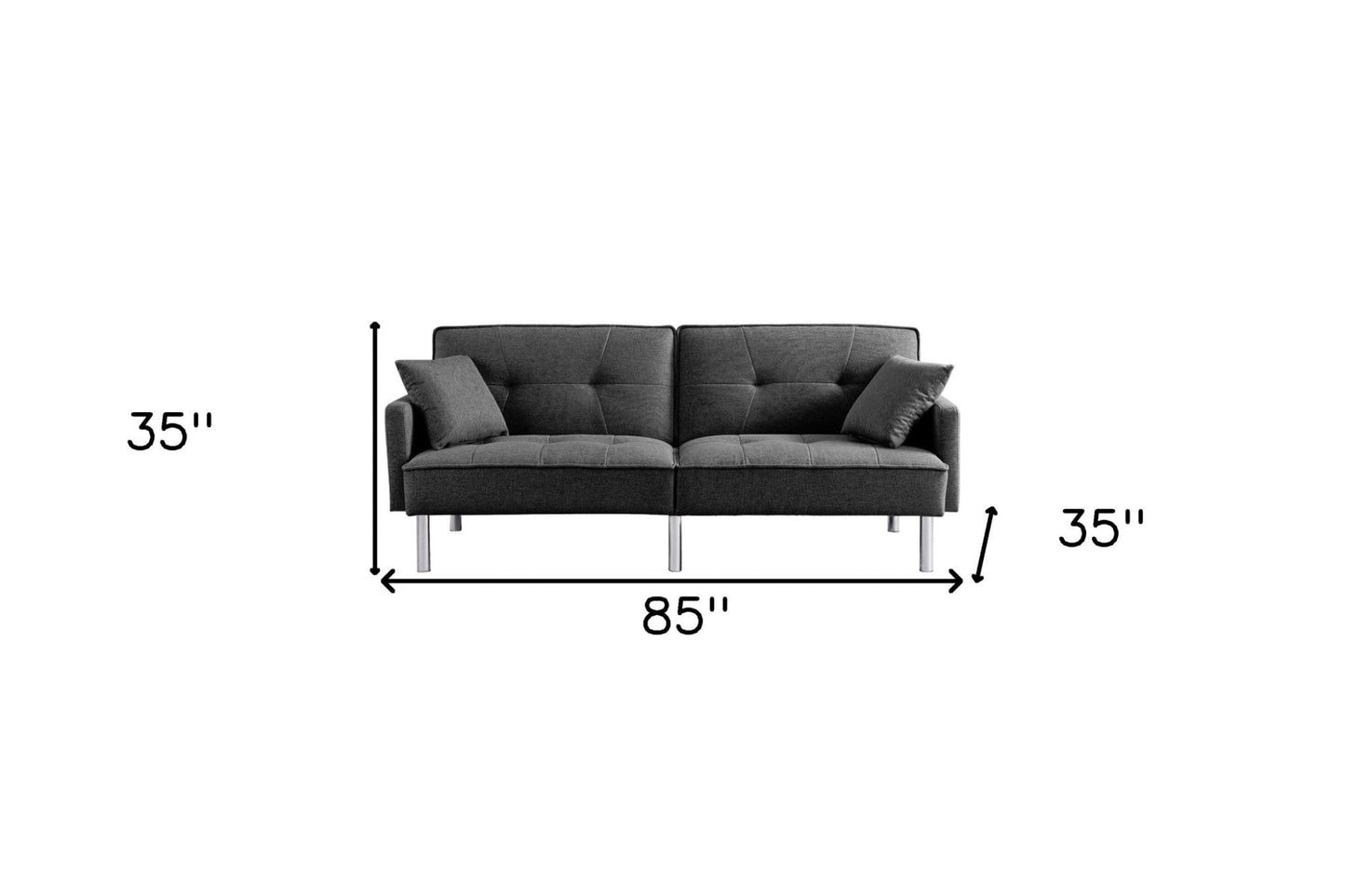 Modway Furniture 85" Dark Gray Convertible Futon Sofa with Silver Legs, Soft Polyester Blend & Stylish Toss Pillows - 544955-HOMEROOTS