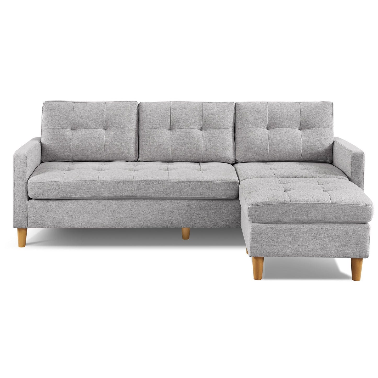 Modway Furniture 87" Luxurious Light Gray Polyester Blend Sofa & Ottoman with Natural Wood Legs for Modern Décor - 544961-HOMEROOTS