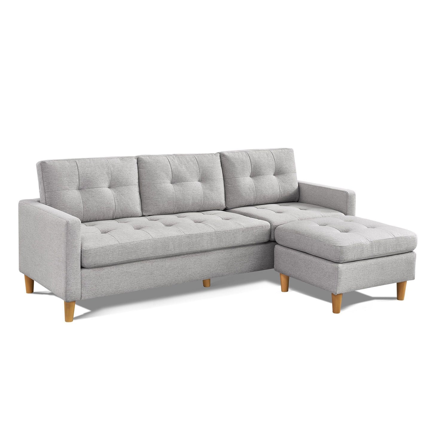 Modway Furniture 87" Luxurious Light Gray Polyester Blend Sofa & Ottoman with Natural Wood Legs for Modern Décor - 544961-HOMEROOTS