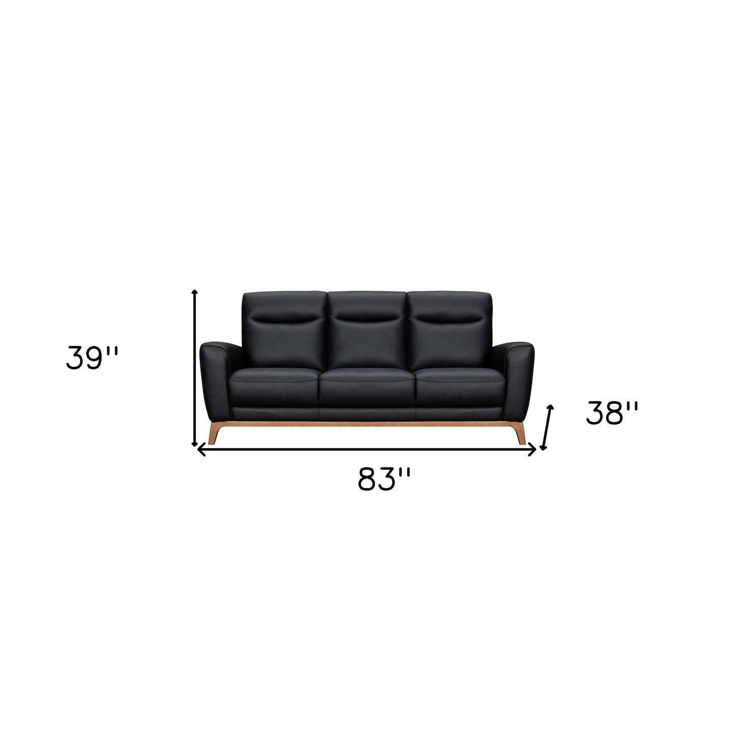 Modway Furniture 83" Luxurious Black Leather Sofa with Elegant Brown Legs - Comfort, Style, and Superior Support! - 546407-HOMEROOTS