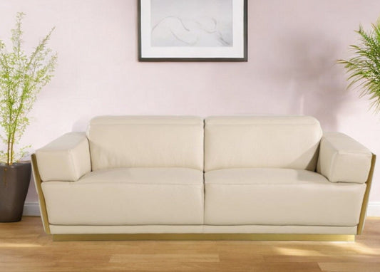Modway Furniture 89" Beige and Gold Leather Sofa - Luxurious Italian Design with Tufted Stitching and Wide Arms - 551592-HOMEROOTS