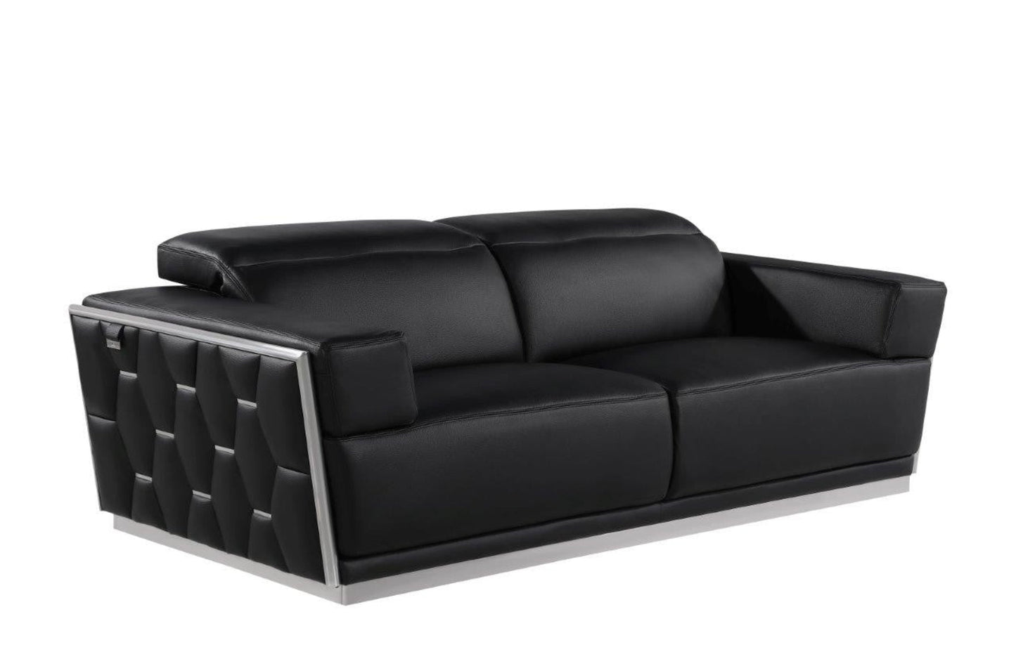 Modway Furniture 89" Black and Silver Leather Sofa - Luxurious Italian Leather, Art Deco Design, and Chic Comfort - 551593-HOMEROOTS