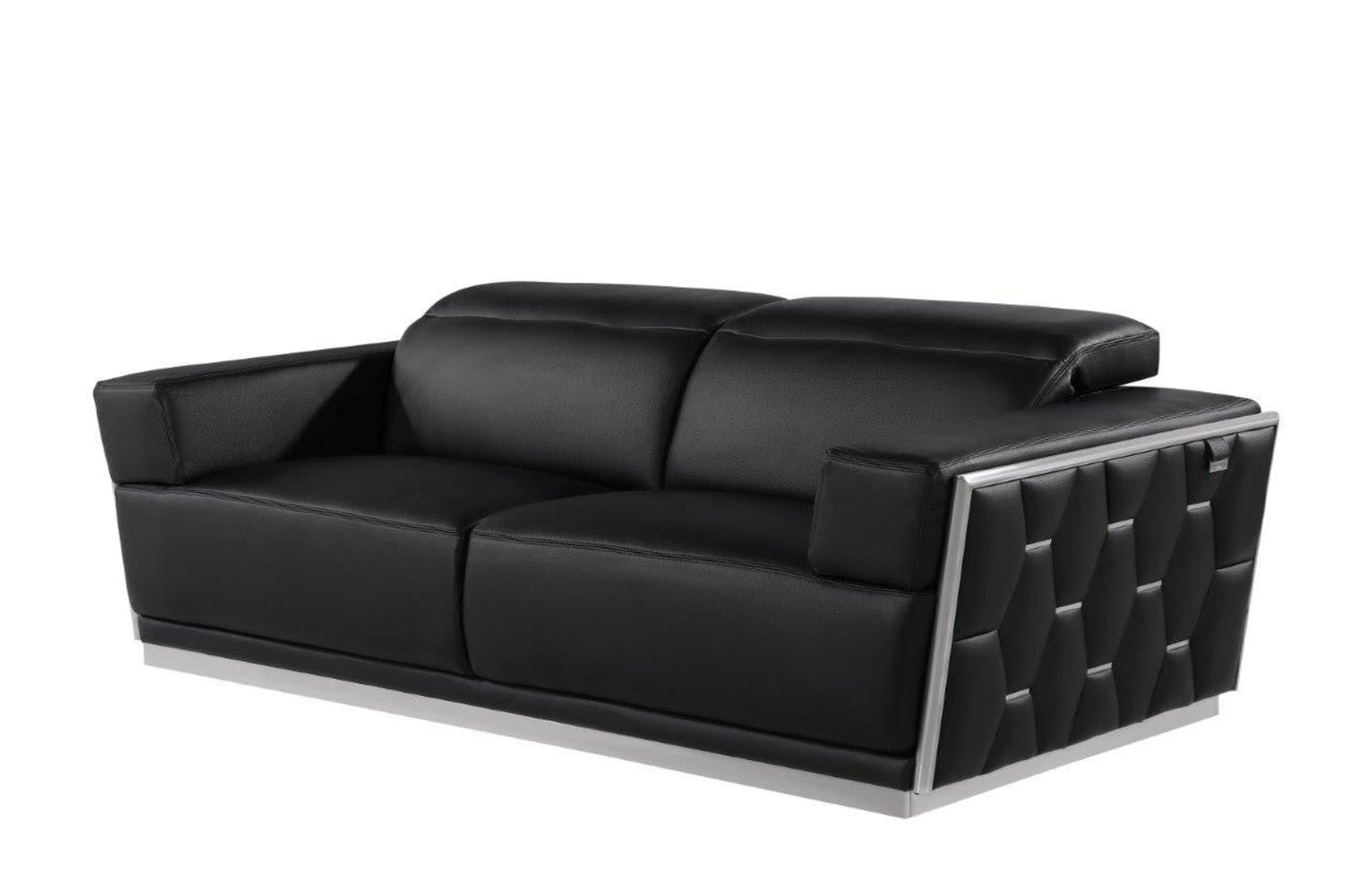 Modway Furniture 89" Black and Silver Leather Sofa - Luxurious Italian Leather, Art Deco Design, and Chic Comfort - 551593-HOMEROOTS