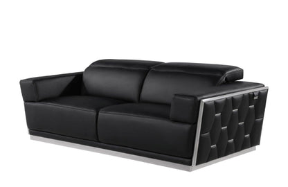 Modway Furniture 89" Black and Silver Leather Sofa - Luxurious Italian Leather, Art Deco Design, and Chic Comfort - 551593-HOMEROOTS