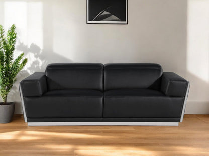 Modway Furniture 89" Black and Silver Leather Sofa - Luxurious Italian Leather, Art Deco Design, and Chic Comfort - 551593-HOMEROOTS