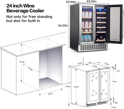 AOBOSI 24 Inch Beverage and Wine Cooler 18 Bottles and 57 Cans - YC120-2D