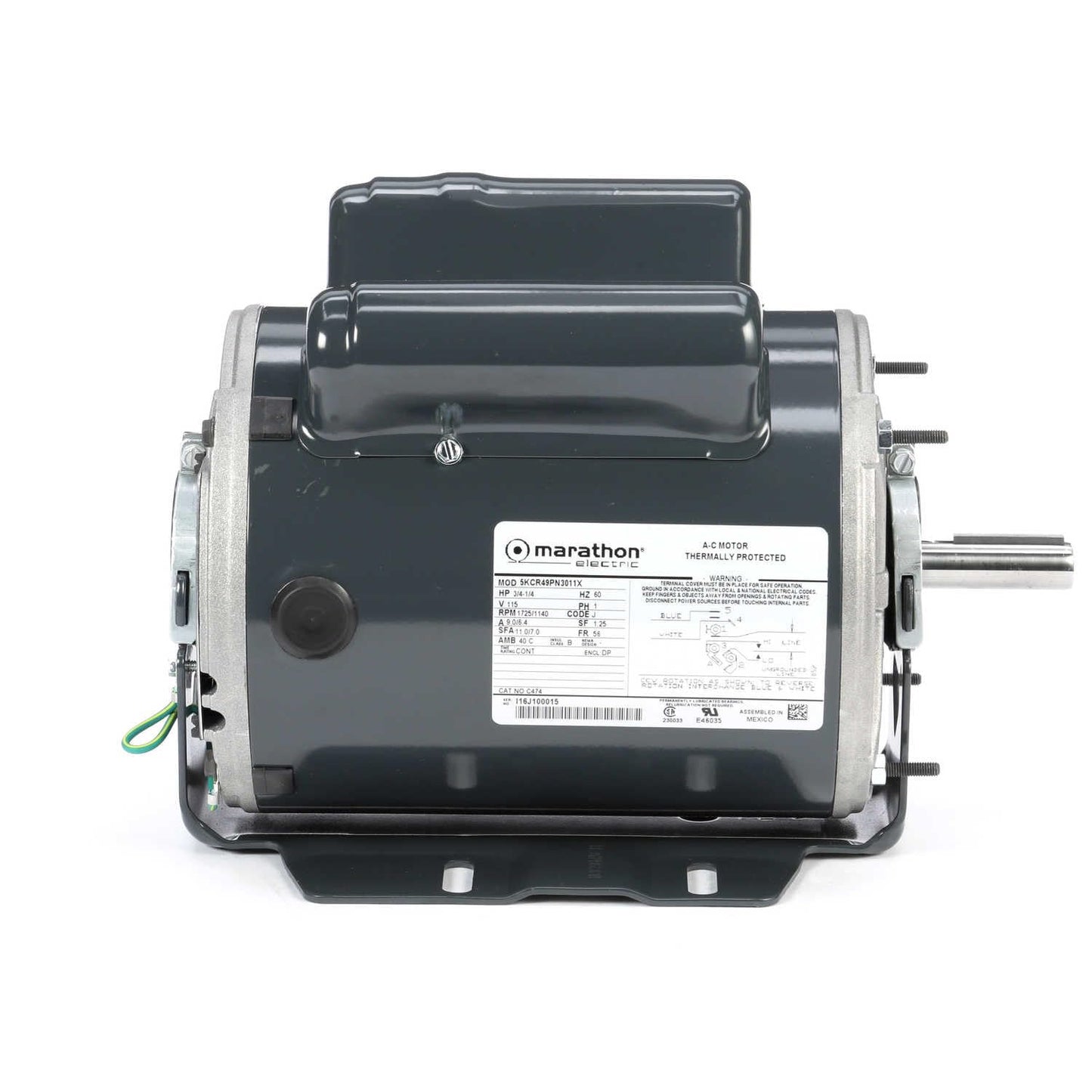 Marathon MC474 General Purpose Motor 0.75 HP 115 Volts 1725 RPM - MC474