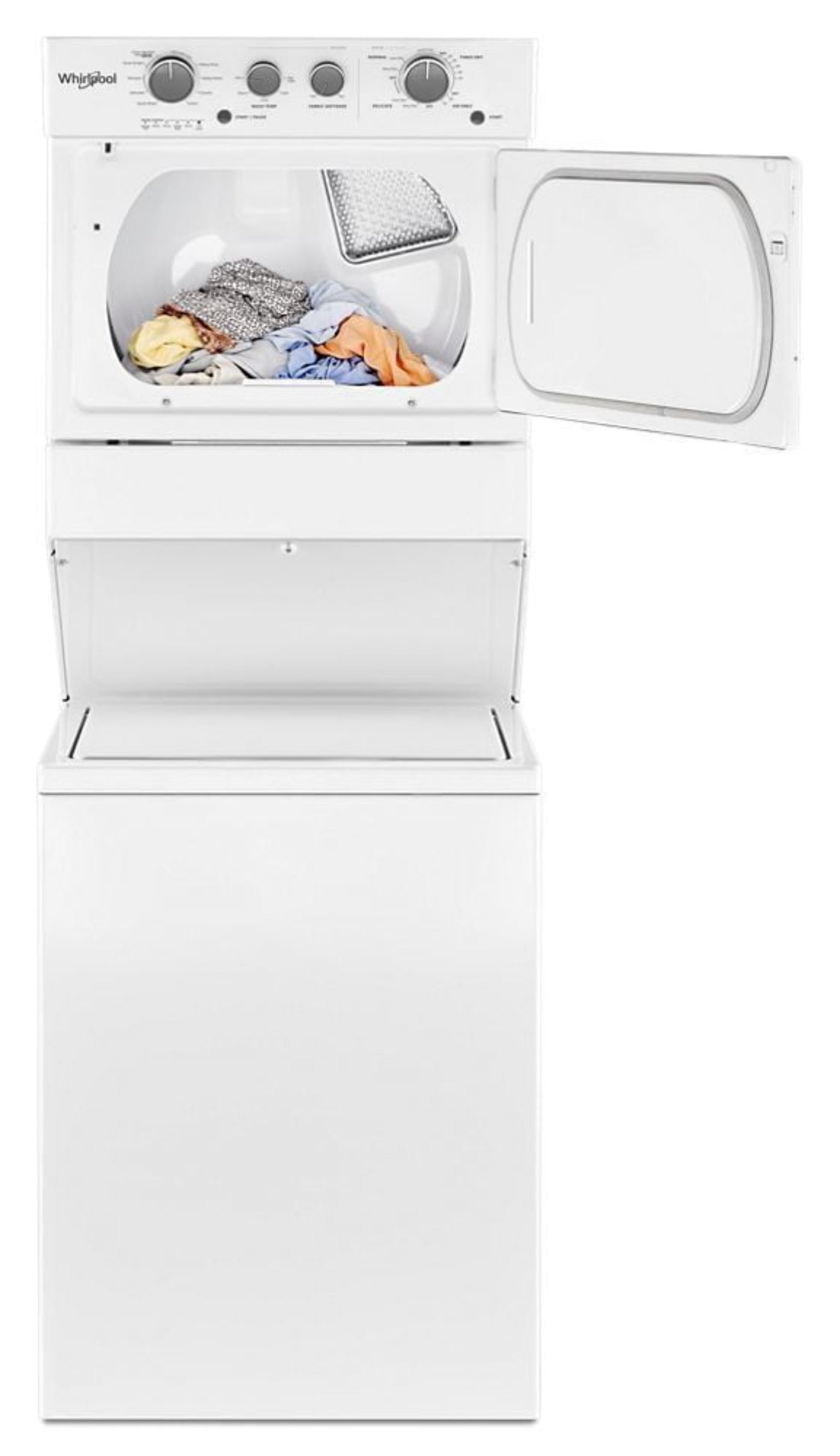 WHIRLPOOL3.5 cu.ft Long Vent Electric Stacked Laundry Center 9 Wash cycles and AutoDry - WETLV27HW-KT