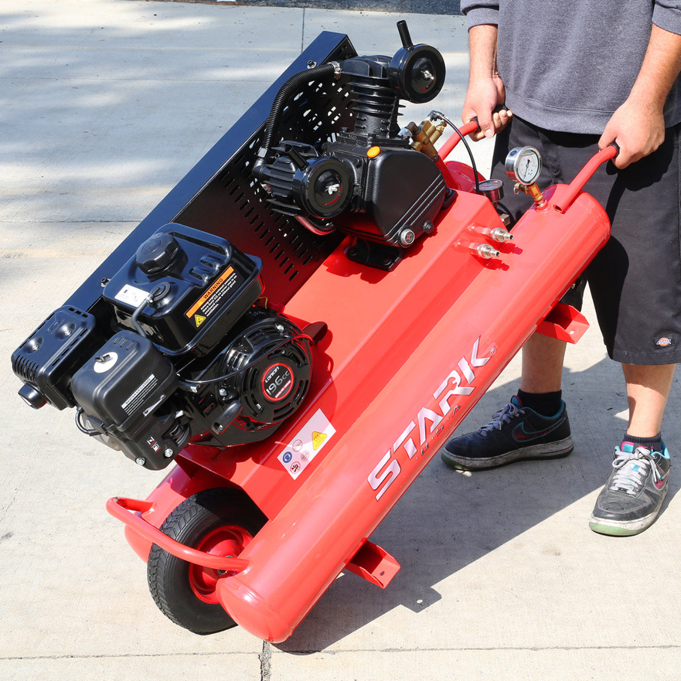 Stark USA 10 Gallons 6.5 HP Portable Gas-Powered Twin Stack Air Compressor Tank - 65152