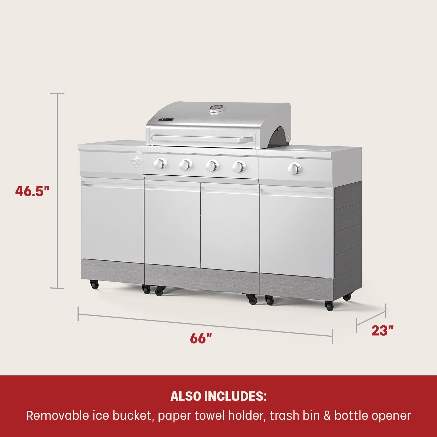 TYTUS Fresno 5-Burner LP/NG Convertible Grill in Stainless Steel + Ash Stone - TDT-021-0704