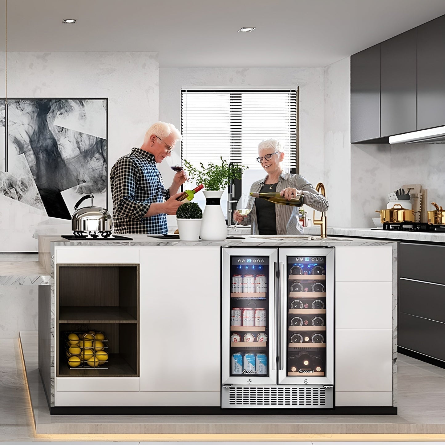 AOBOSI 24 Inch Beverage and Wine Cooler 18 Bottles and 57 Cans - YC120-2D